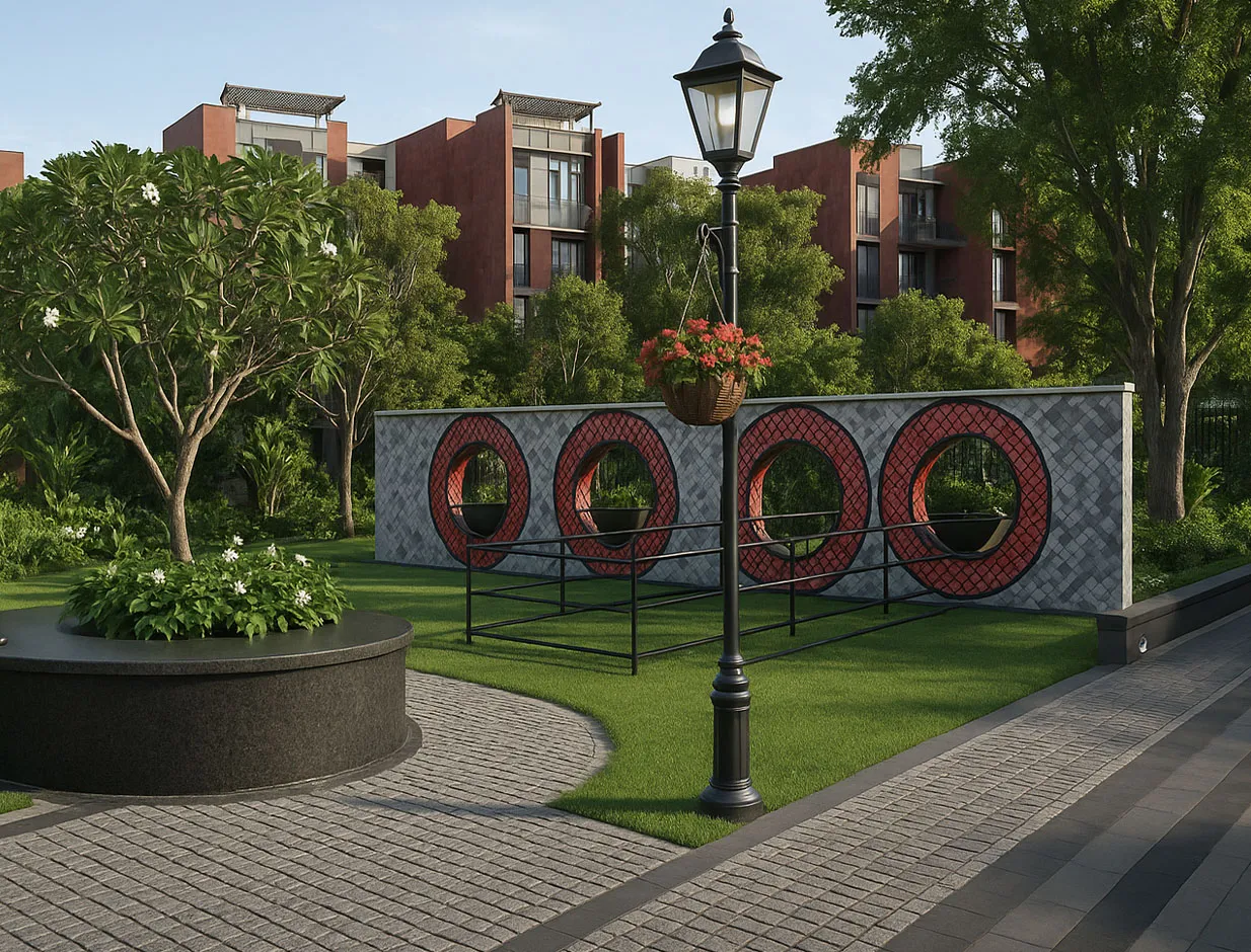 Pole Lights with Hanging Pots